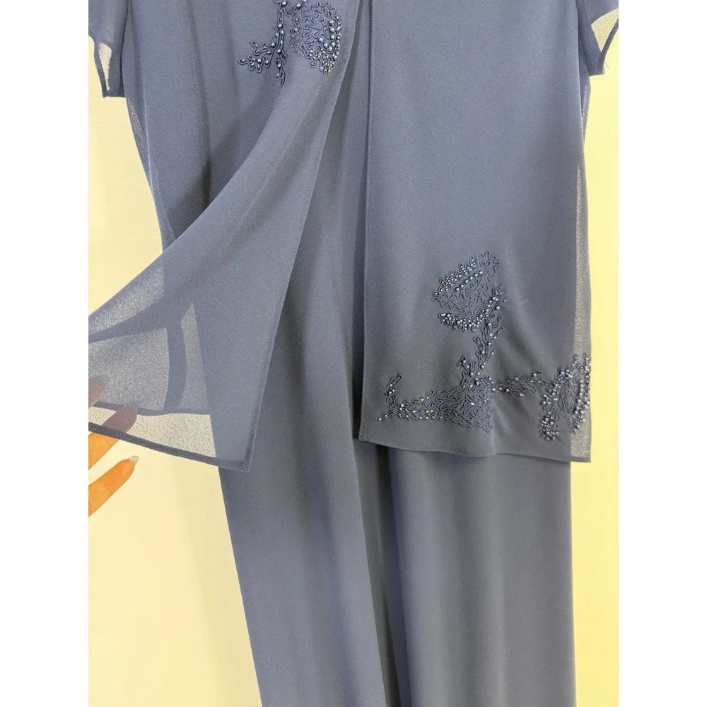 Positive Attitude Royal‎ Blue Beaded Short Sleeve Maxi Dress Size 14 Vtg Formal